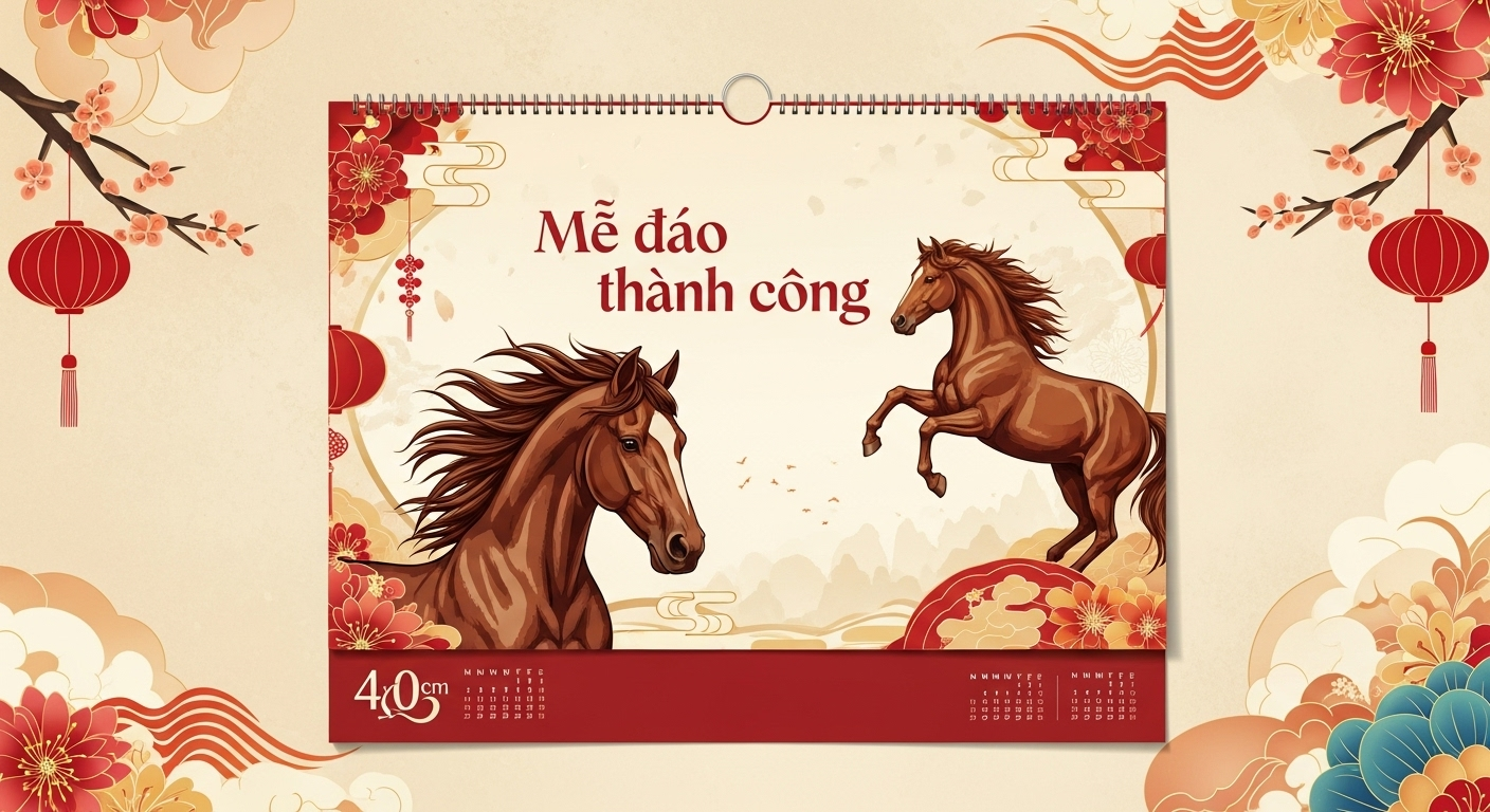 Lịch Treo Tường Laminate Tráng Gương Mẫu Mã Đáo Thành Công Size 40x60cm Giá Tốt
