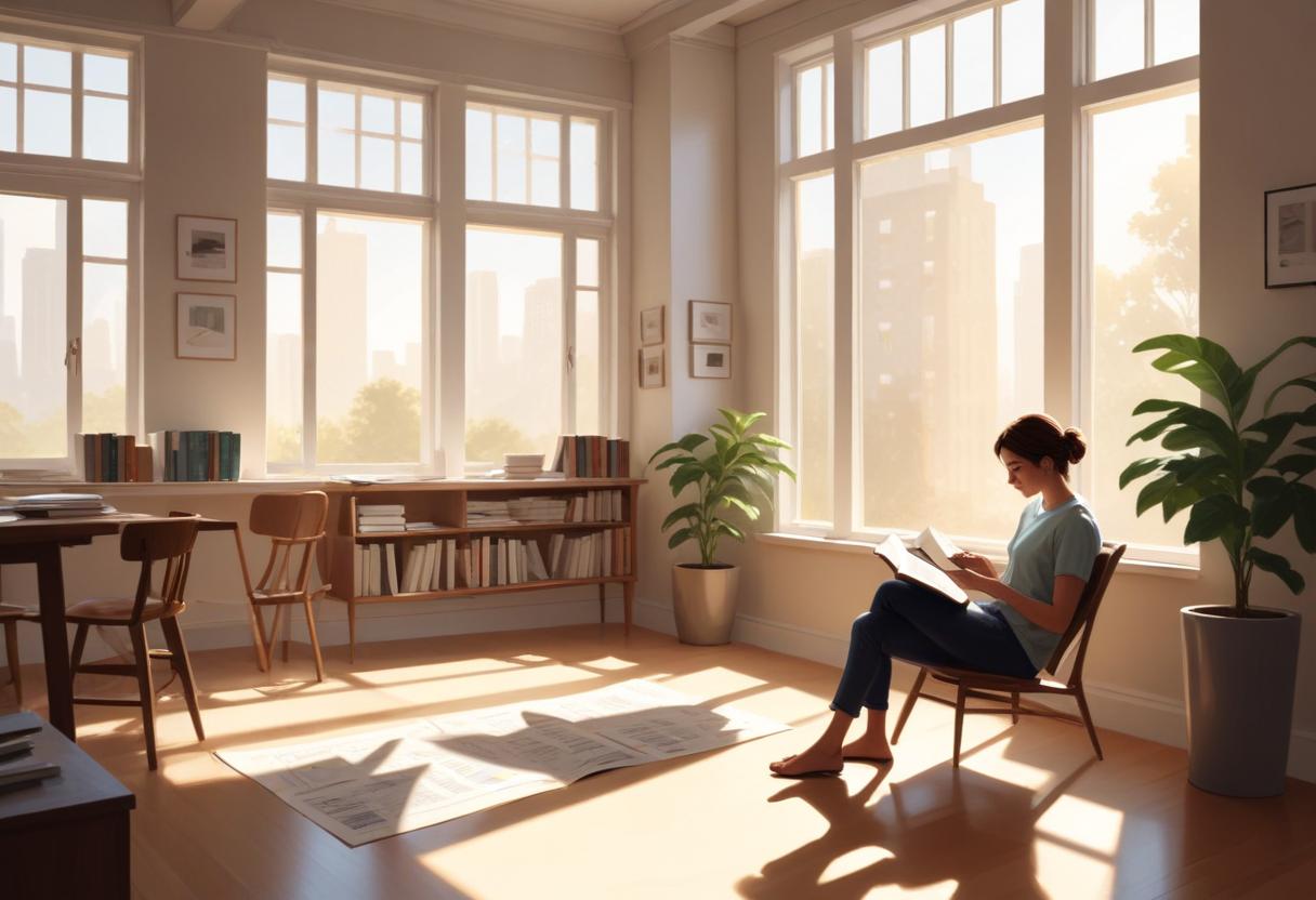 Người đọc sách kỹ năng sống trong không gian thư giãn.