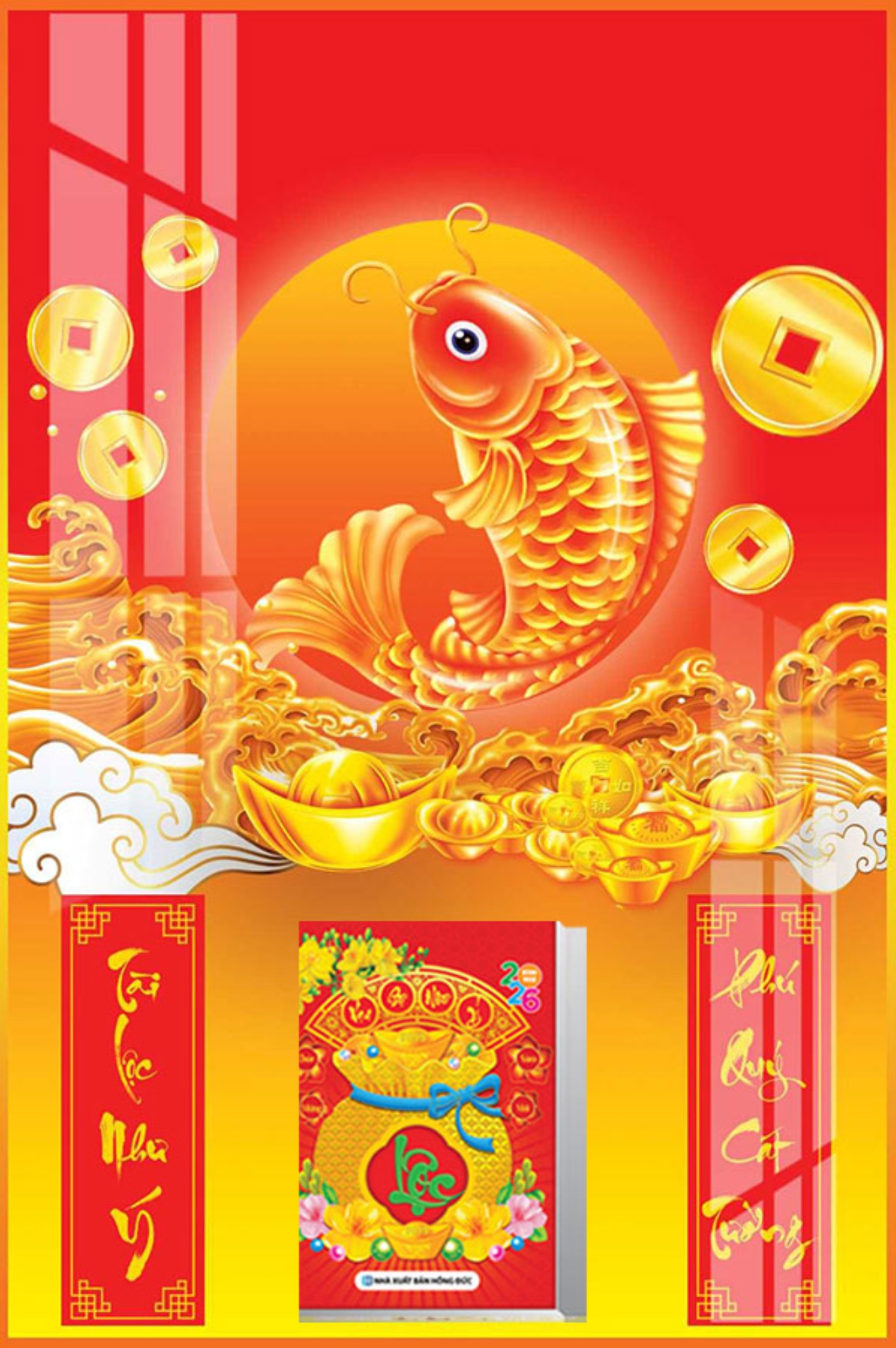 Lịch Gỗ Treo Tường Tráng Gương Laminate 2026 Cá Chép (40 Cm x 60 Cm)