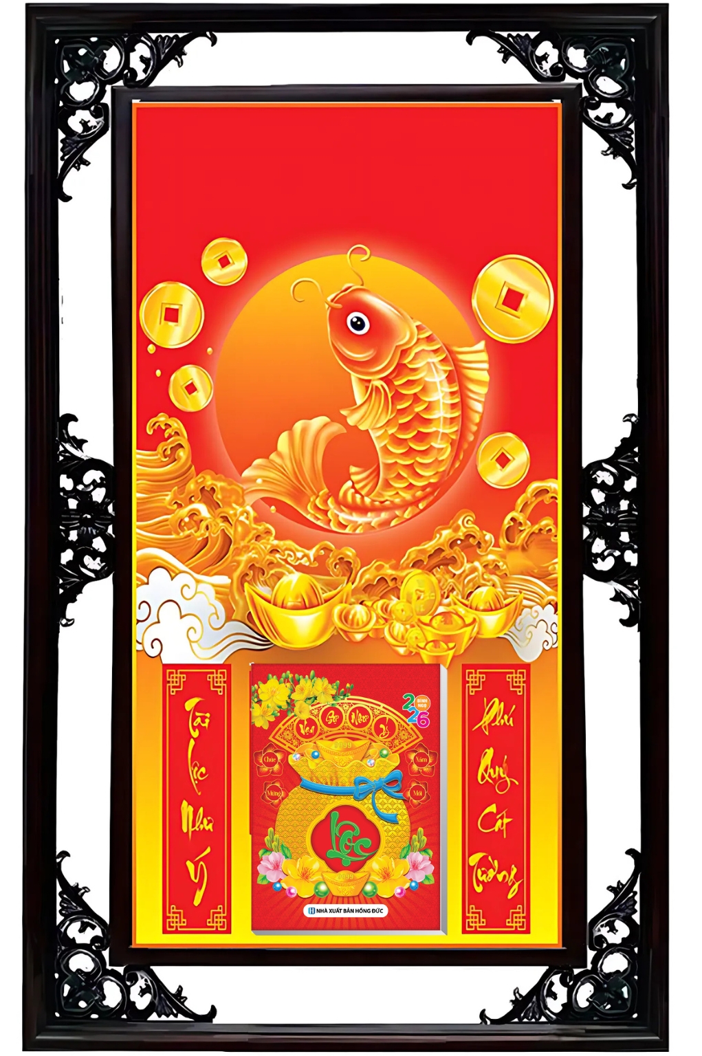 Lịch Cao Cấp 2026 Cá Chép Nền Đỏ Khung Đôi (50x82 Cm)