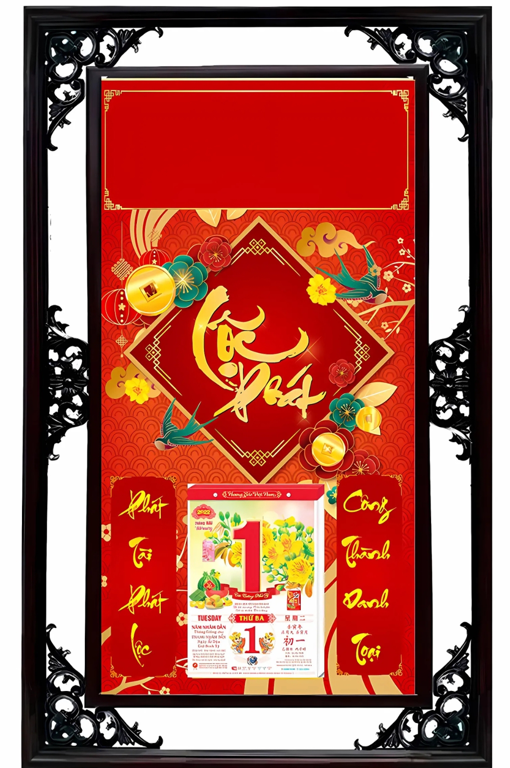 Lịch Cao Cấp 2026 Lộc Phát Nền Đỏ Khung Đôi (50x82 Cm)