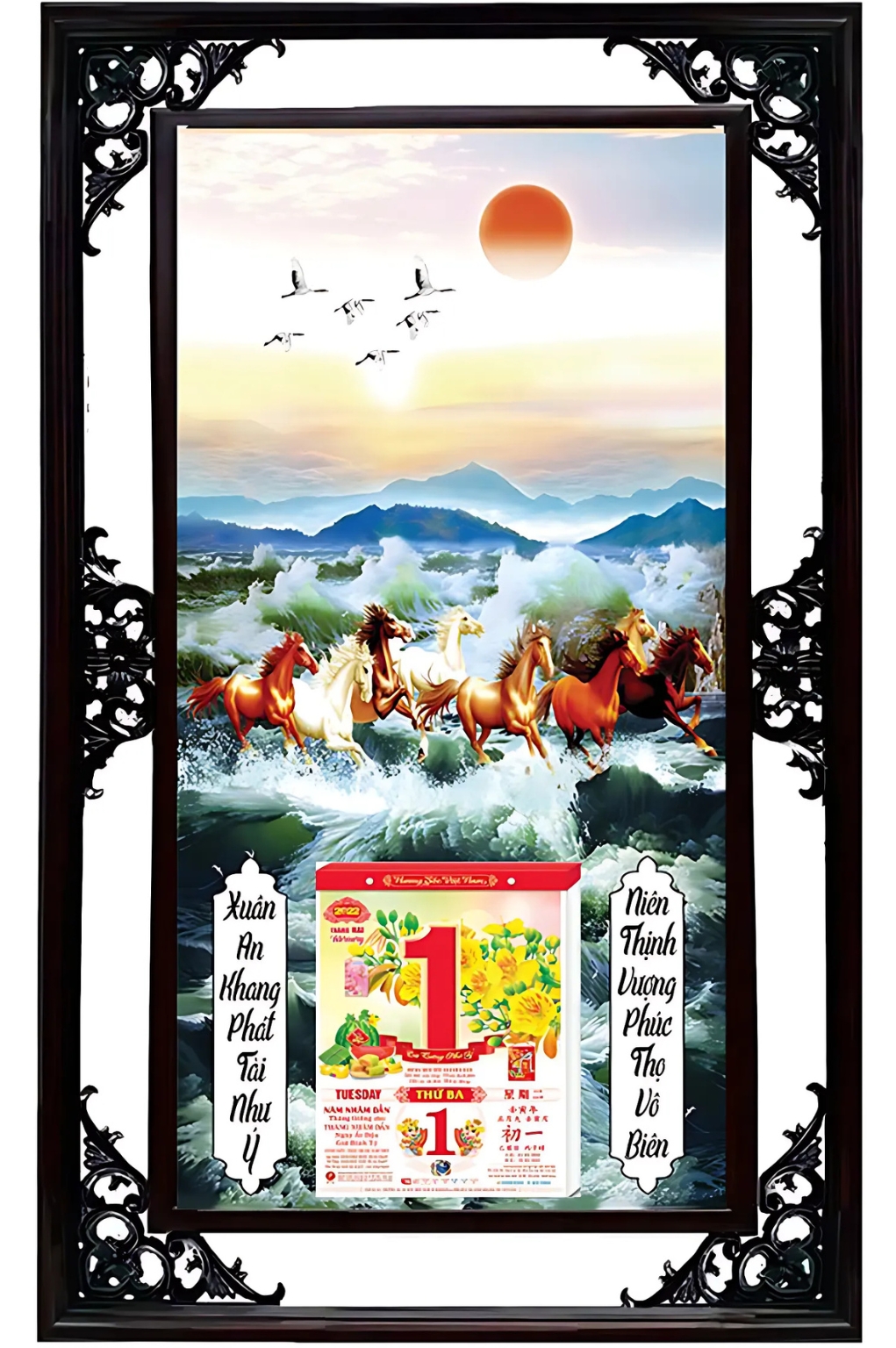Lịch Cao Cấp 2026 Mã Đáo Thành Công 01 Khung Đôi (50x82 Cm)