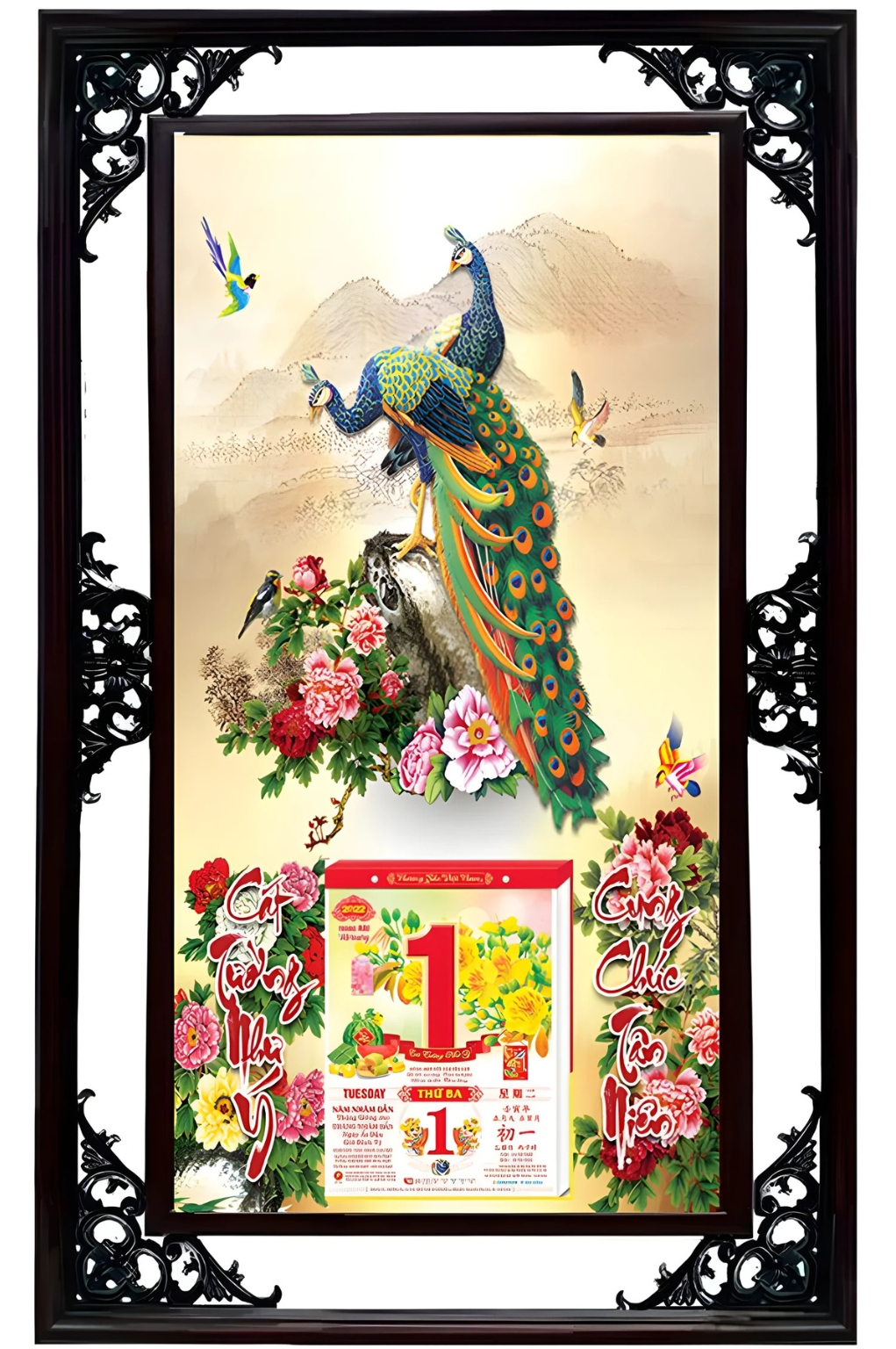Lịch Cao Cấp 2026 Chim Công 01 Khung Đôi (50x82 Cm)