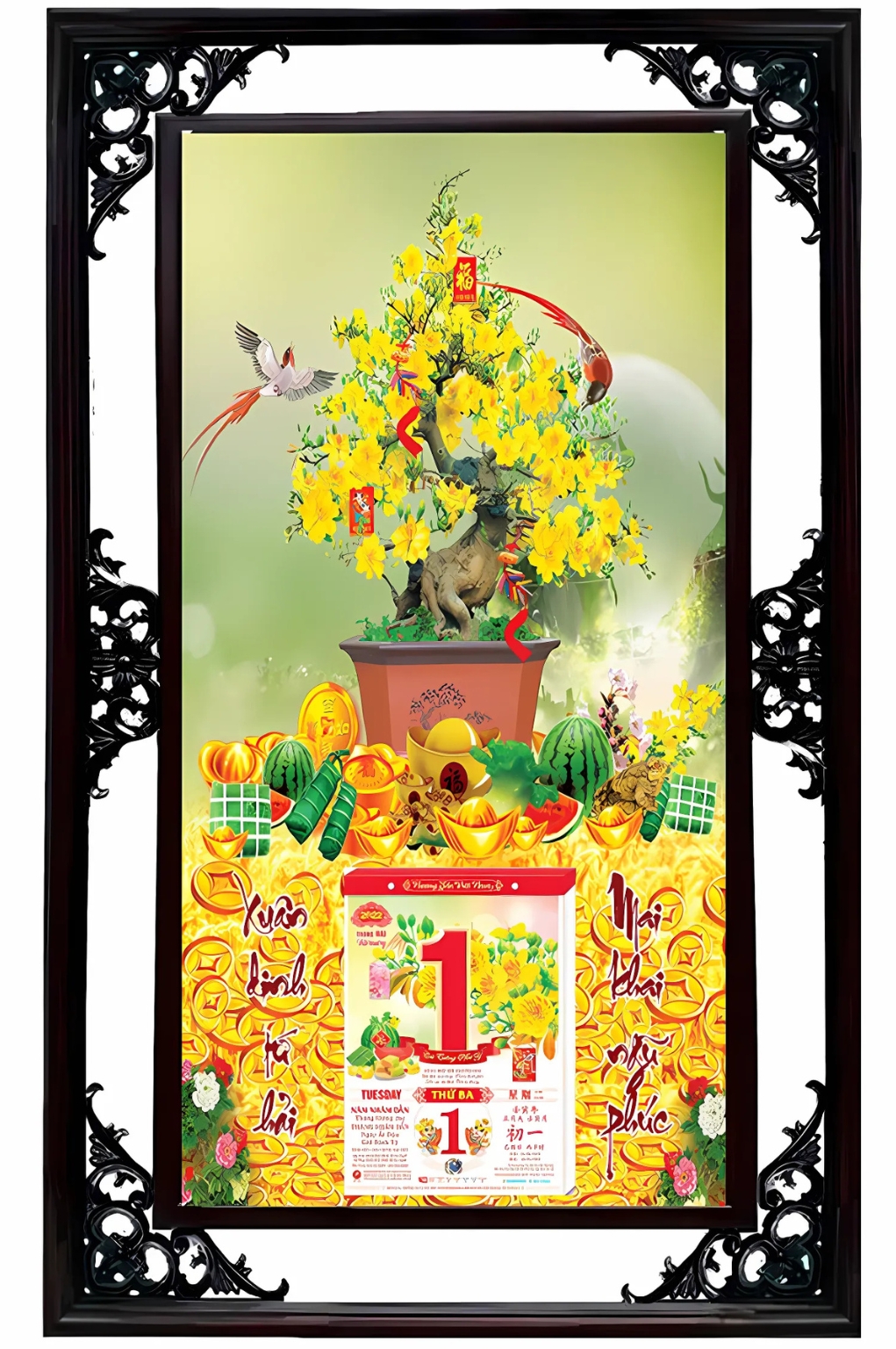 Lịch Cao Cấp 2026 Cây Mai Vàng 01 Khung Đôi (50x82 Cm)