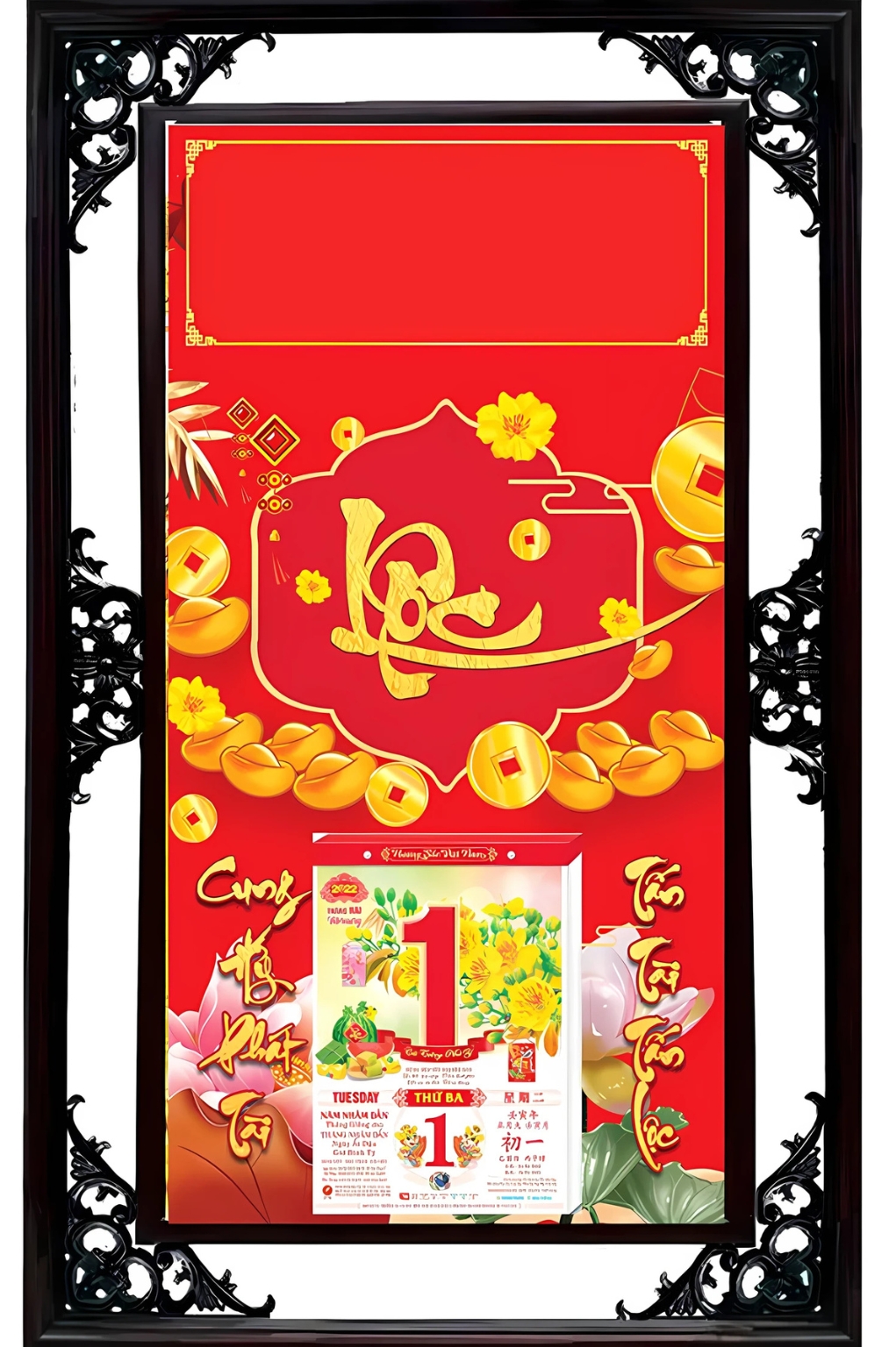 Lịch Cao Cấp 2026 Dán Nổi Lộc 01 Khung Đôi (50x82 Cm)