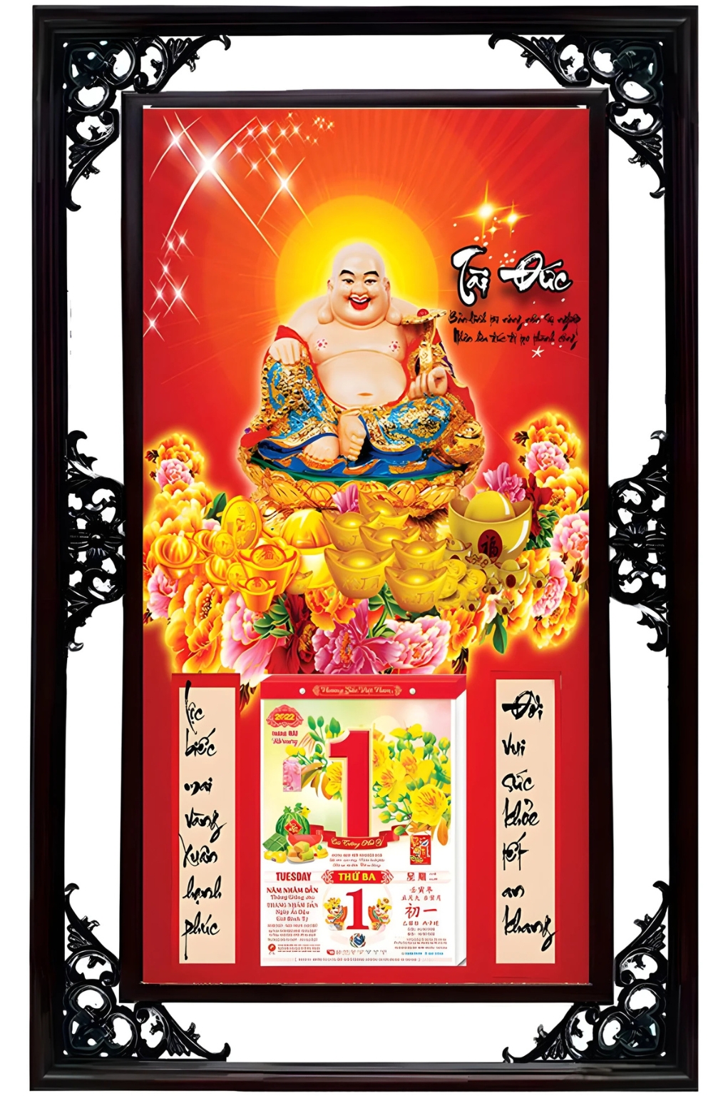  Lịch Cao Cấp 2026 Ông Địa Tài Đức Khung Đôi (50x82 Cm)