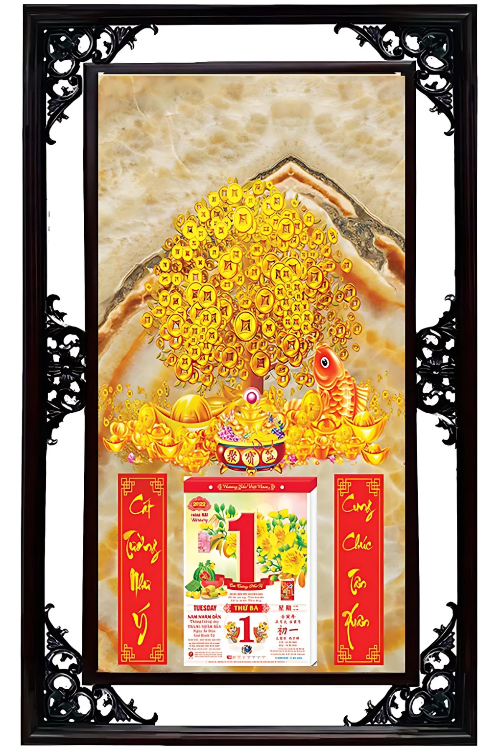 Lịch Cao Cấp 2026 Mai Vàng Phú Quý Khung Đôi (50x82 Cm)