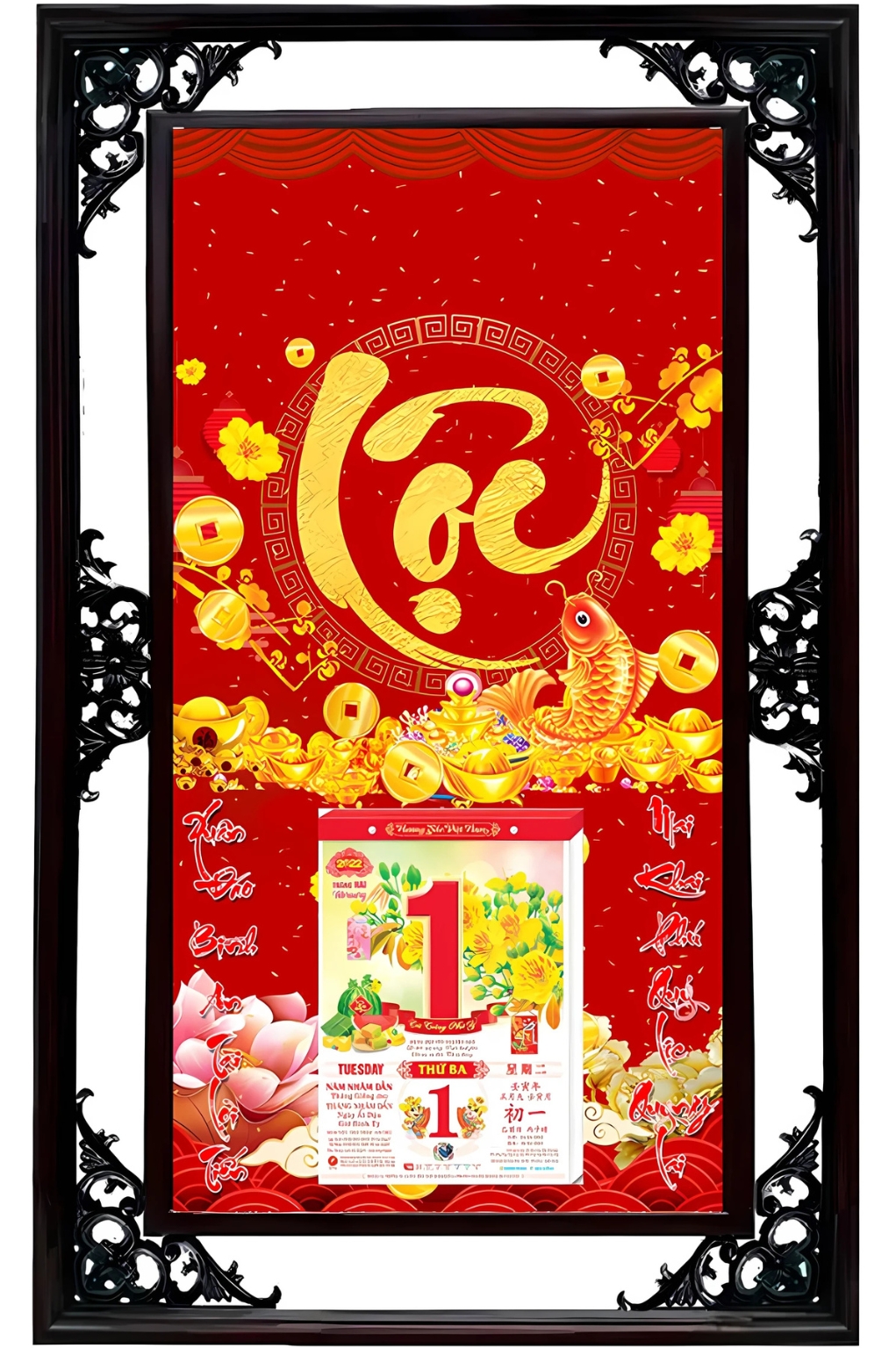 Lịch Tết Cao Cấp 2026 Dán Nổi Lộc 02 Khung Đôi (50x82 Cm)