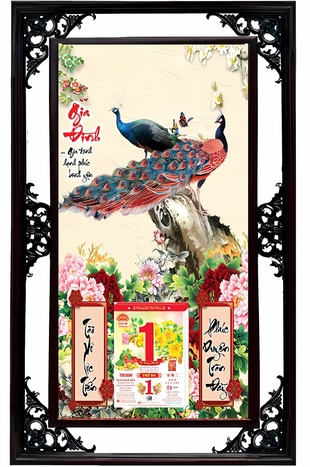 Lịch Tết Cao Cấp 2026 Chim Công 03 Khung Đôi (50x82 Cm)