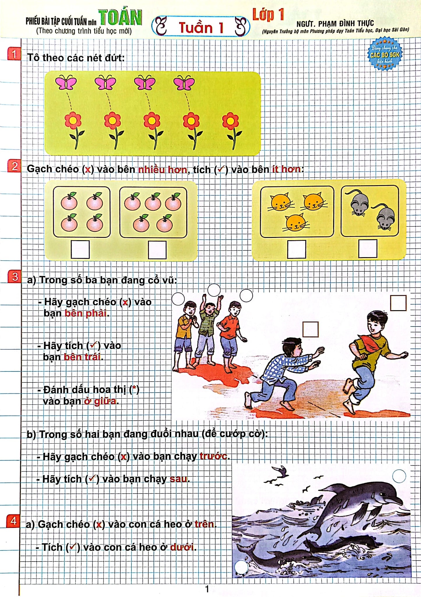 Phiếu B&agrave;i Tập Cuối Tuần M&ocirc;n To&aacute;n Lớp 1 (Theo Chương Tr&igrave;nh Tiểu Học Mới)