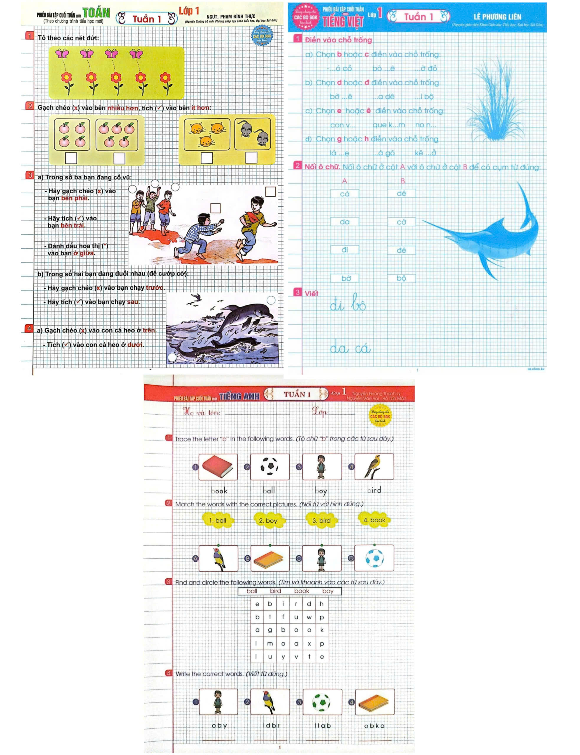 Combo Phiếu B&agrave;i Tập Cuối Tuần M&ocirc;n To&aacute;n - Tiếng Việt - Tiếng Anh Lớp 1 (Theo Chương Tr&igrave;nh Tiểu Học Mới)