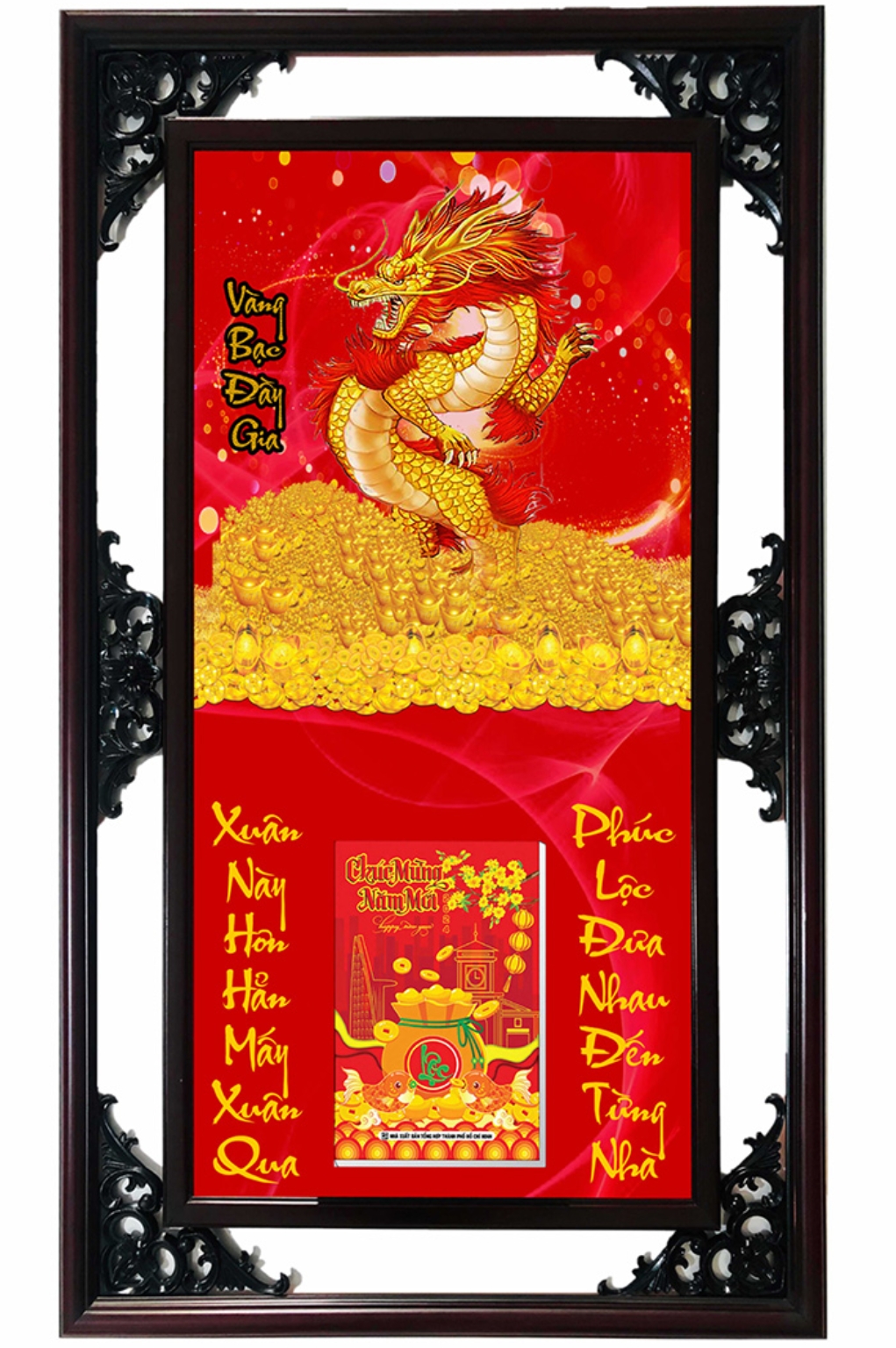 Lịch Gỗ Cao Cấp 2026 Vàng Bạc Đầy Gia Khung Đôi (52 x 82 cm) - NS24