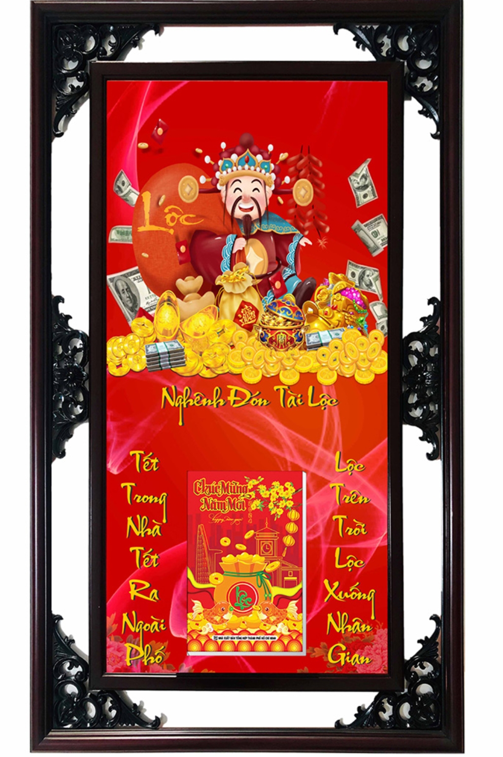 Lịch Gỗ Cao Cấp 2026 Nghênh Đón Tài Lộc Khung Đôi (52 x 82 cm) - NS14