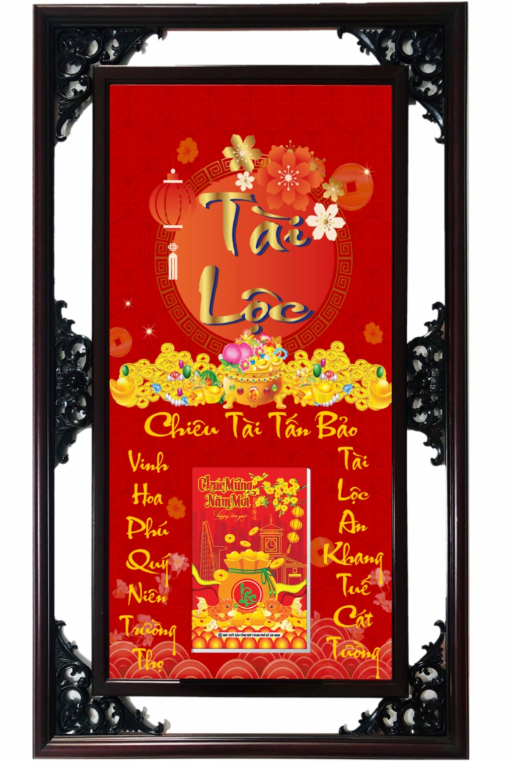 Lịch Gỗ Cao Cấp 2026 Chiêu Tài Tấn Bảo Khung Đôi (52 x 82 cm) - NS11