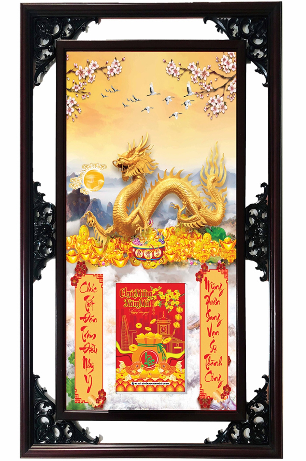 Lịch Gỗ Cao Cấp 2026 Rồng Vàng Khung Đôi (52 x 82 cm) - NS10