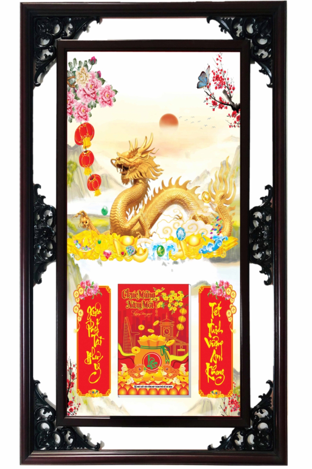 Lịch Gỗ Cao Cấp 2026 Rồng Vàng Khung Đôi (52 x 82 cm) - NS09