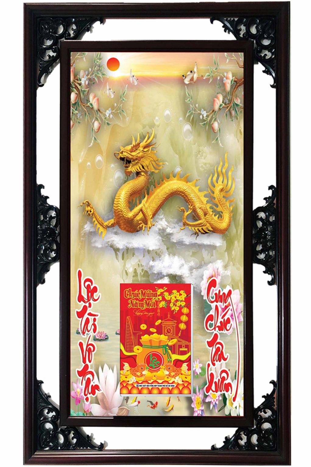 Lịch Gỗ Cao Cấp 2026 Rồng Vàng Khung Đôi (52 x 82 cm) - NS08