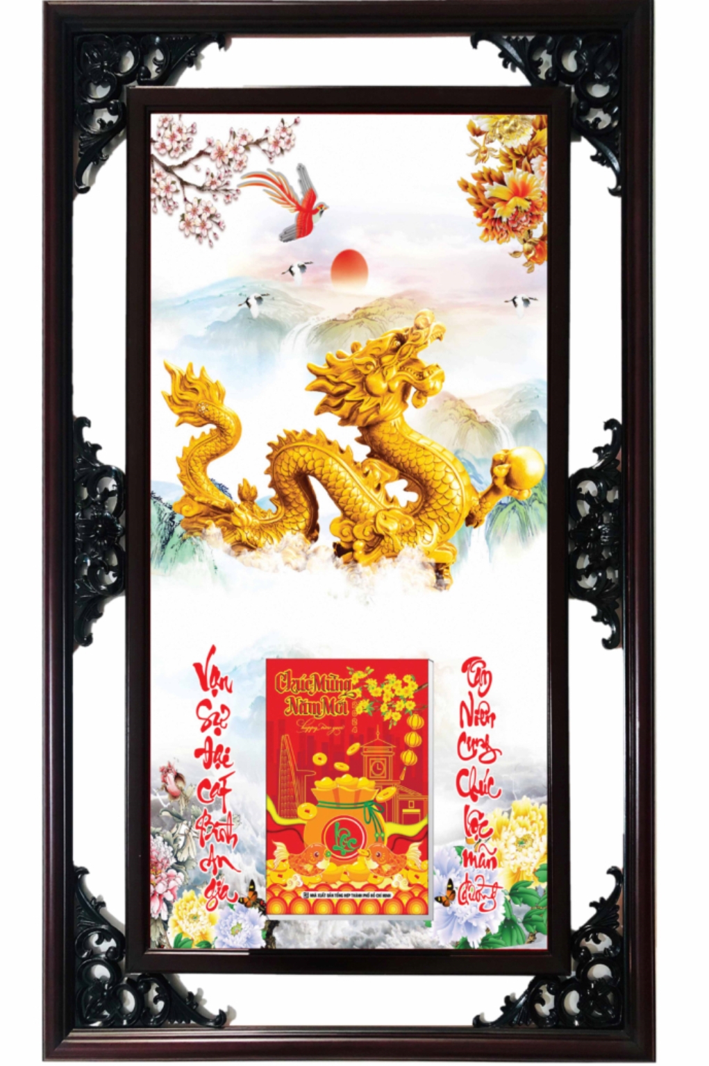 Lịch Gỗ Cao Cấp 2026 Rồng Vàng Khung Đôi (52 x 82 cm) - NS07