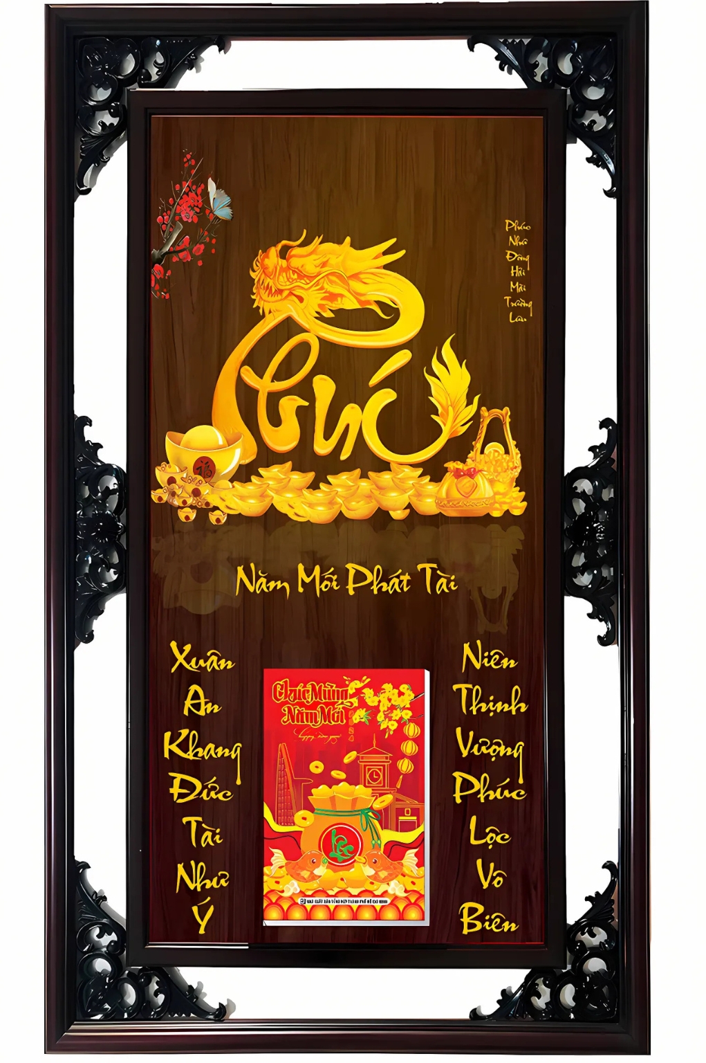 Lịch Gỗ Cao Cấp 2026 Năm Mới Phát Tài Khung Đôi (52 x 82 cm) - NS04