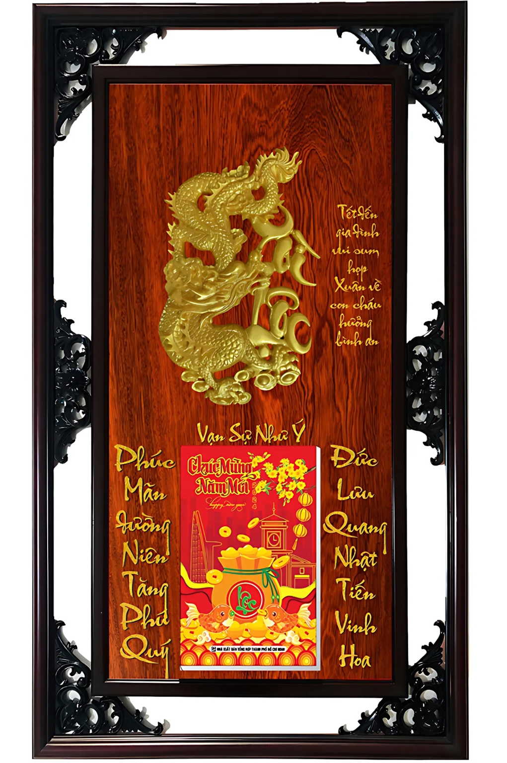Lịch Gỗ Cao Cấp 2026 Tài Lộc Khung Đôi Dán Nổi (52 x 82 cm) - NS06