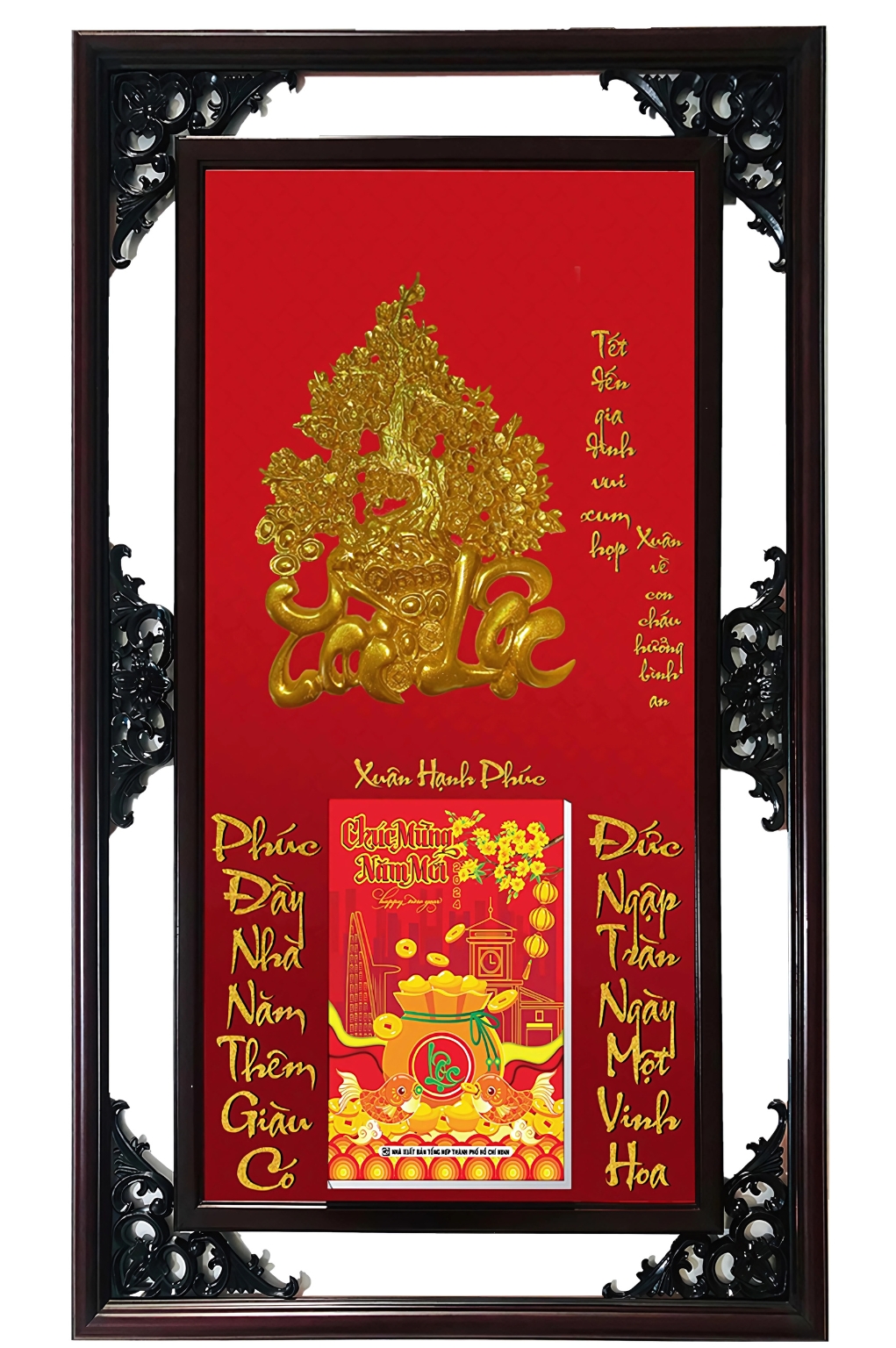 Lịch Gỗ Cao Cấp 2026 Xuân Hạnh Phúc Khung Đôi Dán Nổi (52 x 82 cm) - NS02