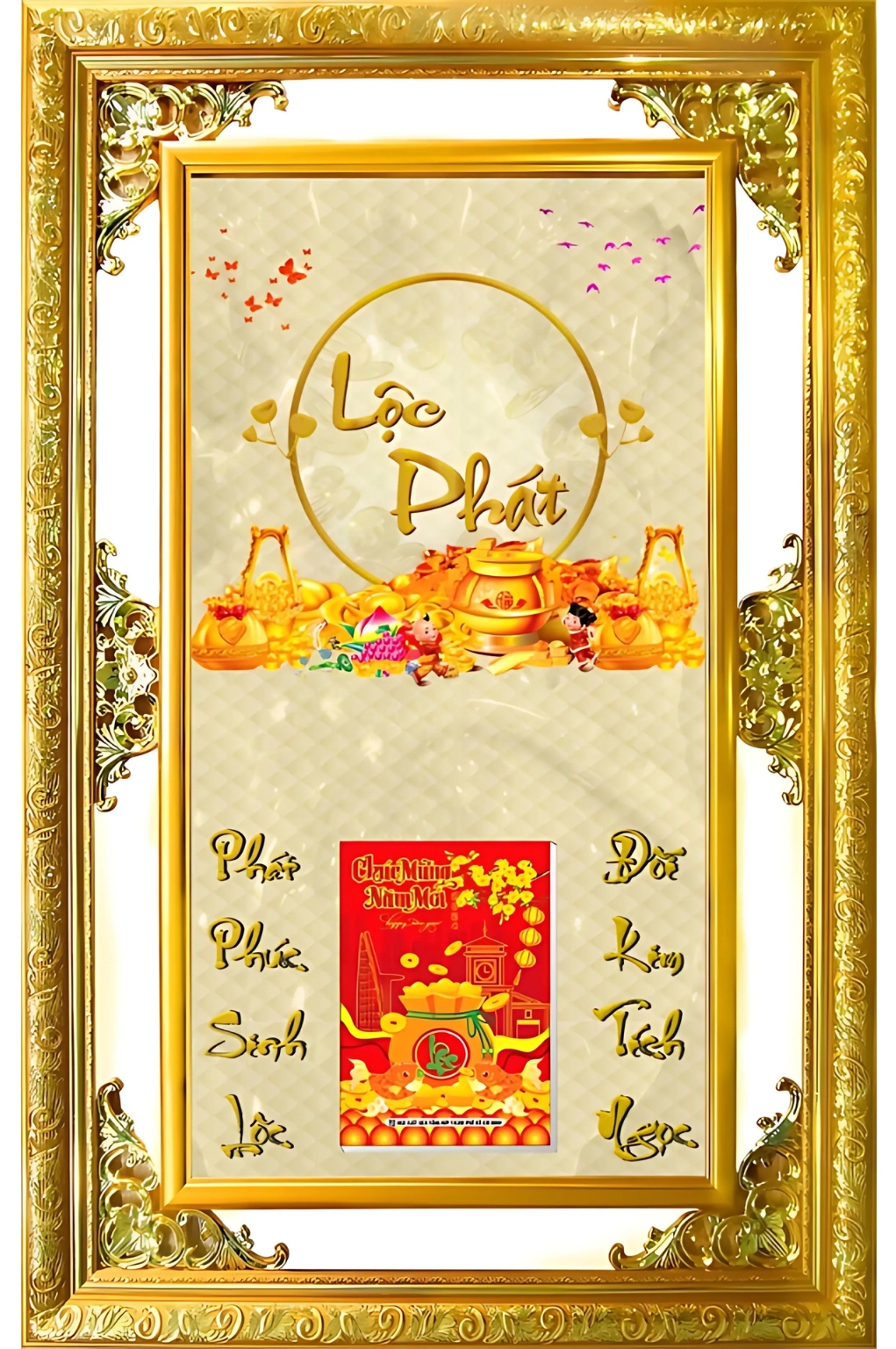 Lịch Gỗ Phù Điêu Treo Tường Cao Cấp Khung Đôi Vàng 2026 (56 x 86 cm) - Chữ Lộc Phát (NS17)