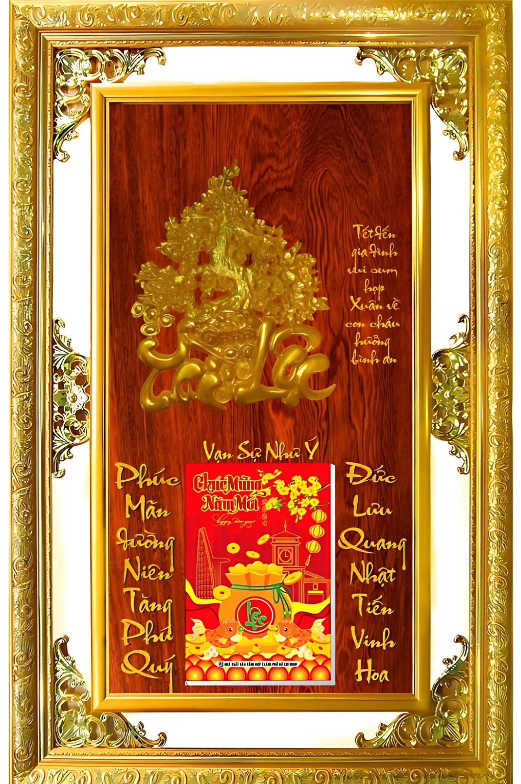 Lịch Gỗ Phù Điêu Cao Cấp Khung Đôi Vàng Dán Nổi 2026 (56 x 86 cm) - Vạn Sự Như Ý (NS05)