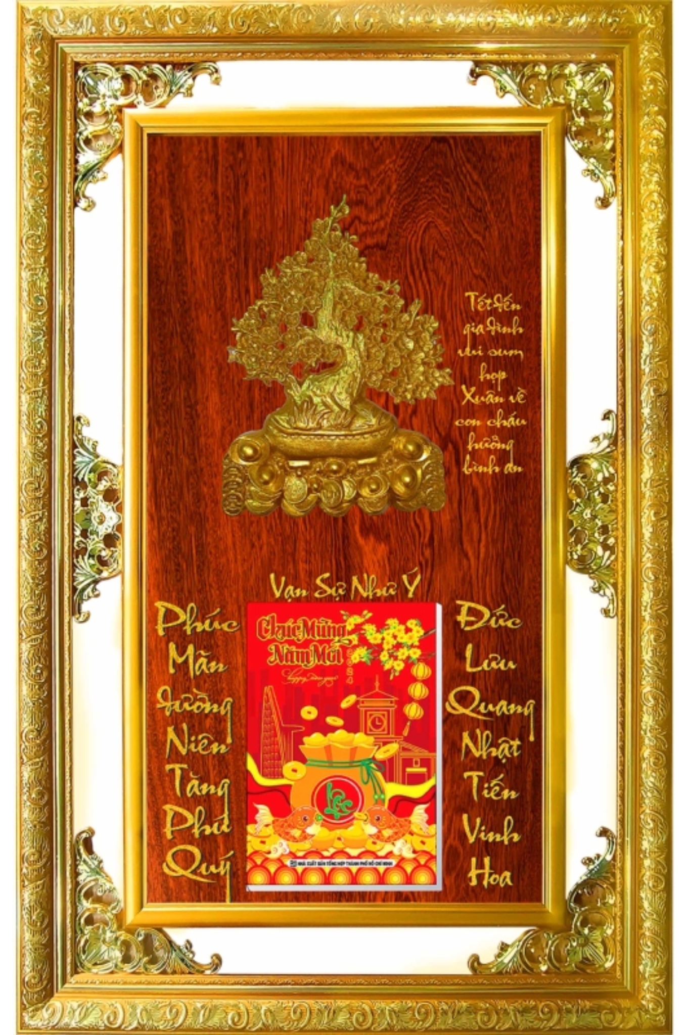 Lịch Gỗ Phù Điêu Cao Cấp Khung Đôi Vàng Dán Nổi 2026 (56 x 86 cm) - Vạn Sự Như Ý (NS01)