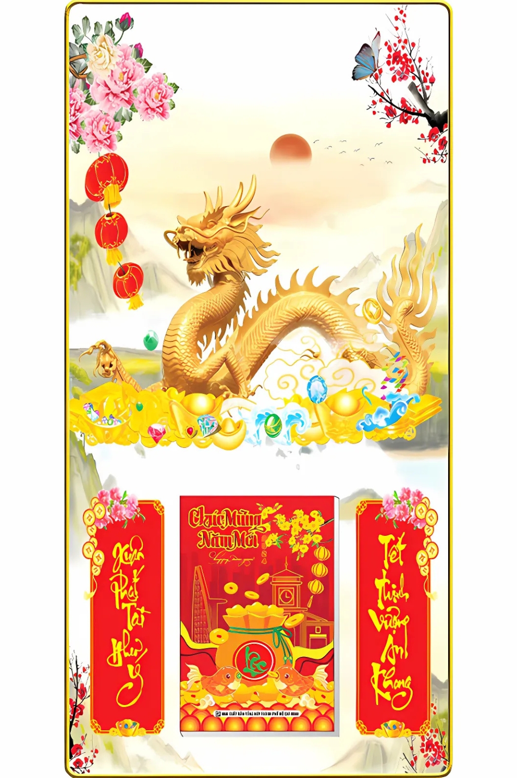 Lịch Gỗ Treo Tường Laminate Tráng Gương 2026 (39 x 79 cm) Bọc Viền Cao Cấp - Rồng Vàng (NS23)