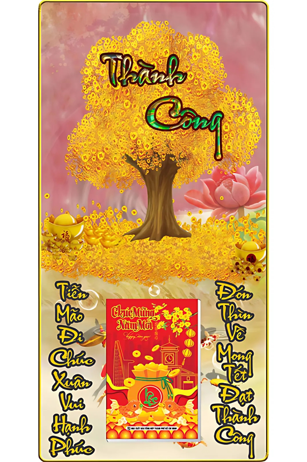Lịch Gỗ Treo Tường Laminate Tráng Gương 2026 (39 x 79 cm) Bọc Viền Cao Cấp - Cây Tài Lộc Thành Công (NS17)