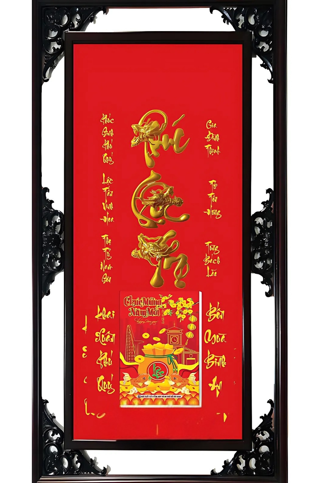 Lịch Gỗ Cao Cấp 2026 Tài Lộc Khung Đôi Dán Nổi (52 x 82 cm) - Phúc Lộc Thọ 03