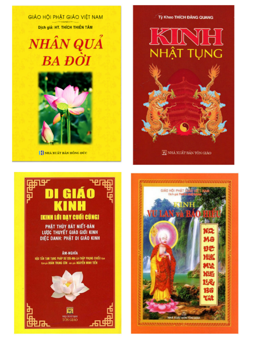 Combo Kinh Nh&acirc;n Quả Ba Đời + Kinh Nhật Tụng Rồng + Di Gi&aacute;o Kinh - Kinh Lời Dạy Cuối C&ugrave;ng + Kinh Vu Lan V&agrave; B&aacute;o Hiếu (Bộ 4 Cuốn)