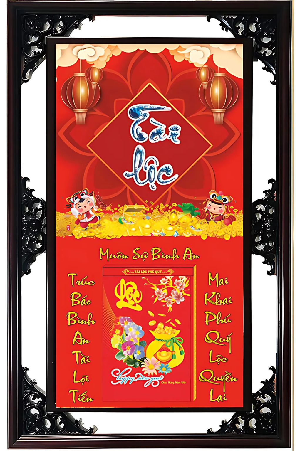 Lịch Gỗ Cao Cấp 2026 Tài Lộc Khung Đôi (52 x 82 cm) - NS11