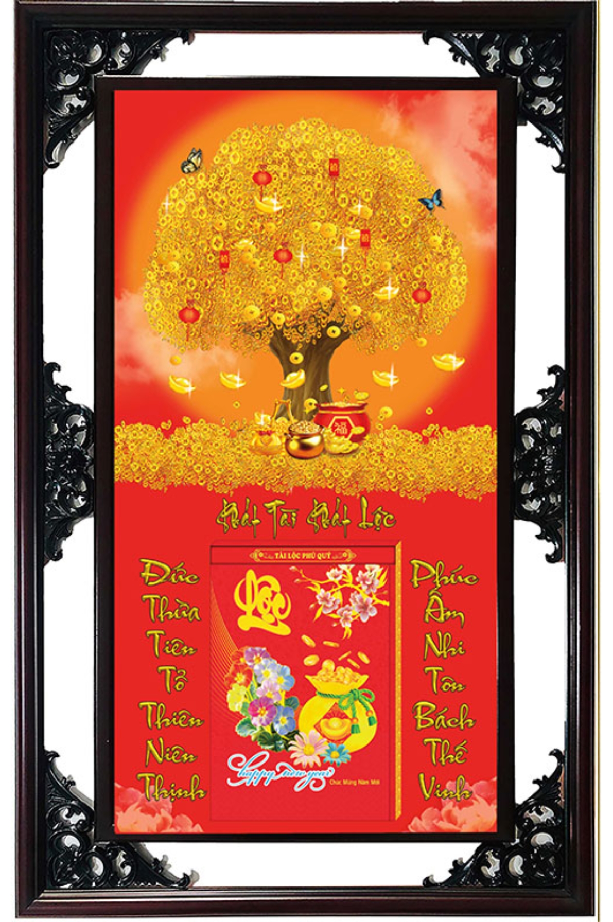 Lịch Gỗ Cao Cấp 2026 Cây Kim Tiền Khung Đôi (52 x 82 cm) - NS08