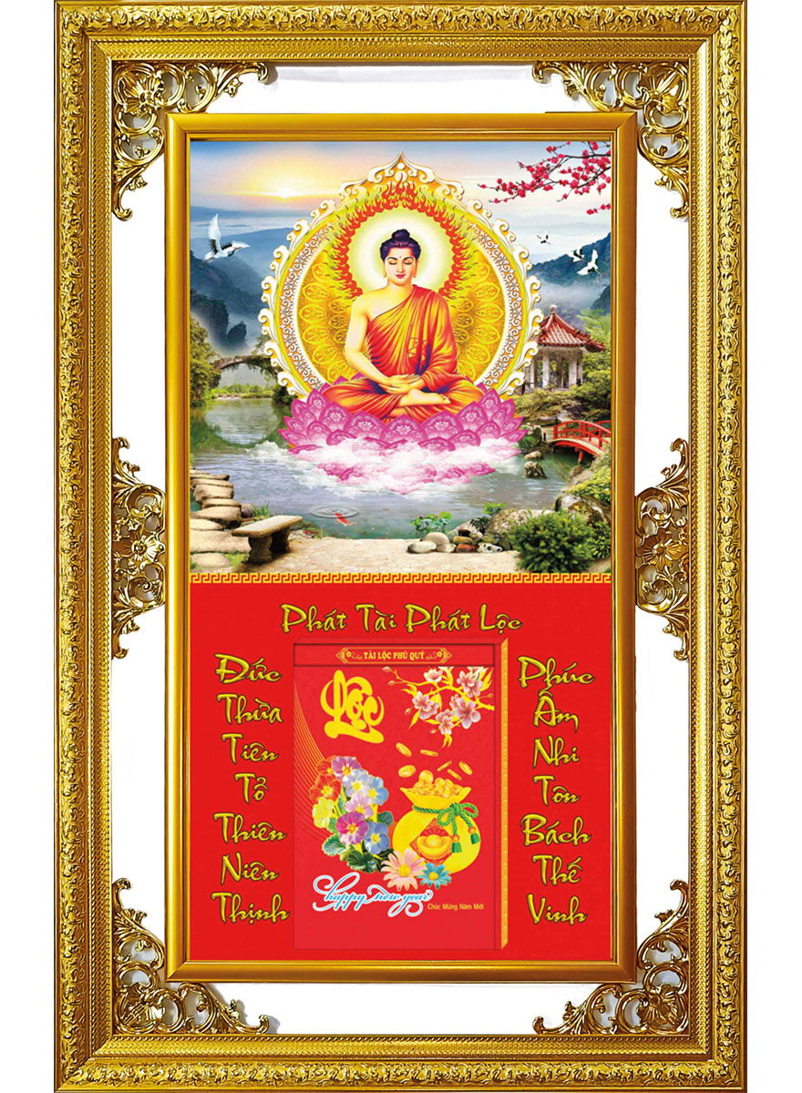 Lịch Gỗ Cao Cấp 2026 Khung Đôi Vàng (56 x 88 cm) - Phật Thích Ca Mâu Ni - NS10 