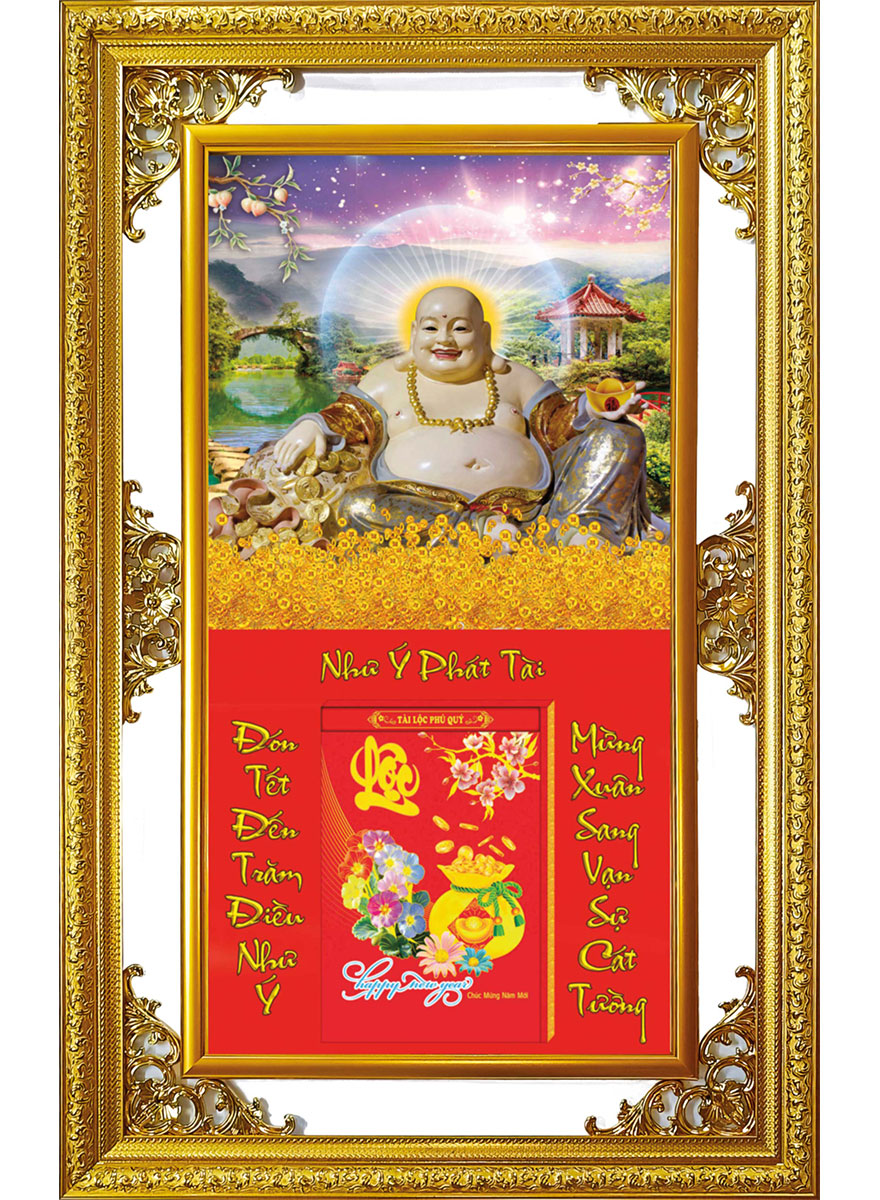 Lịch Gỗ Cao Cấp 2026 Khung Đôi Vàng (56 x 88 cm) - Phật Di Lặc - NS07