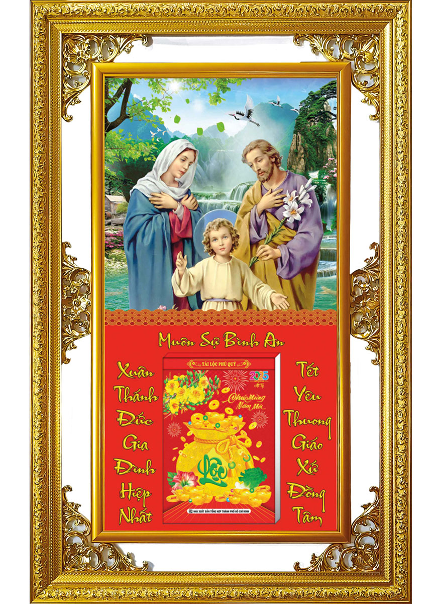 Lịch Gỗ Cao Cấp 2026 Khung Đôi Vàng (56 x 88 cm) - Công Giáo - NS06