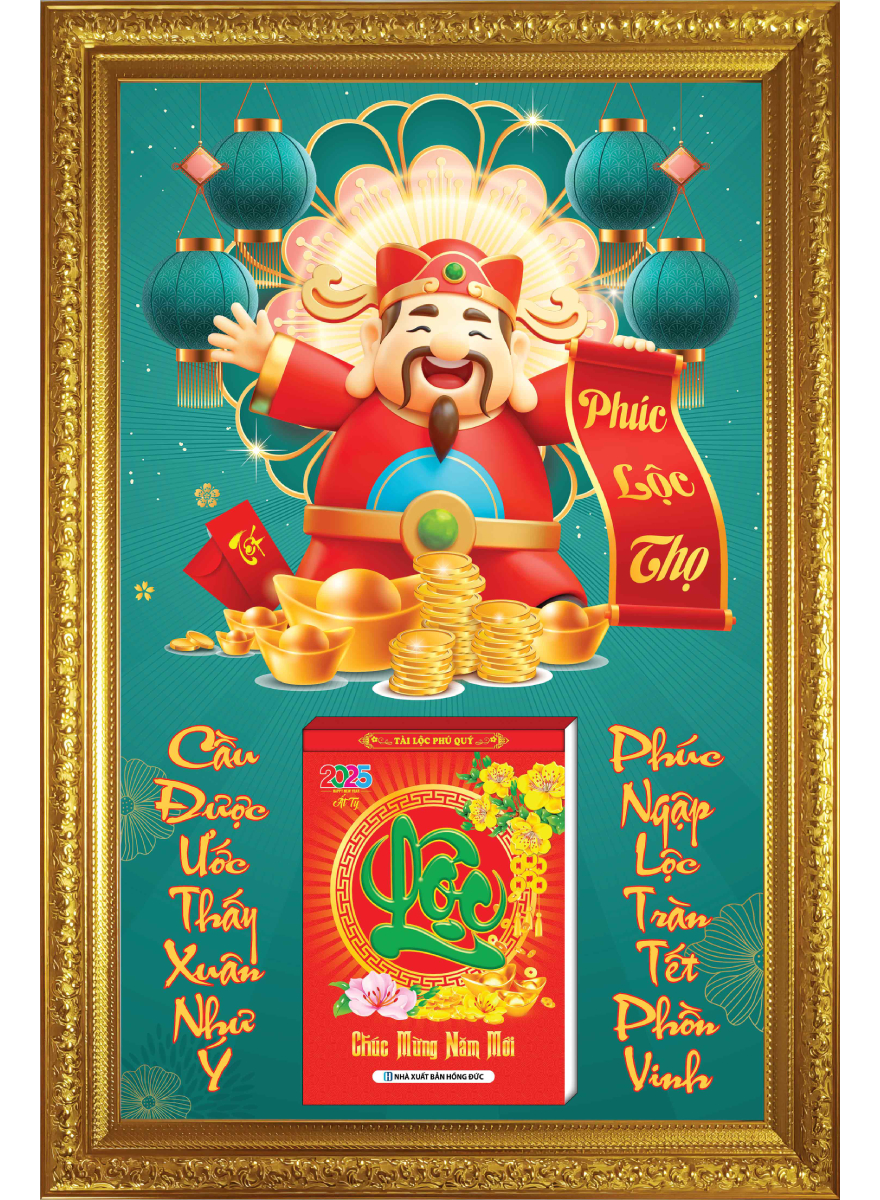 Lịch Gỗ Cao Cấp 2026 Khung Đơn Vàng (48 x 73 cm) - Thần Tài