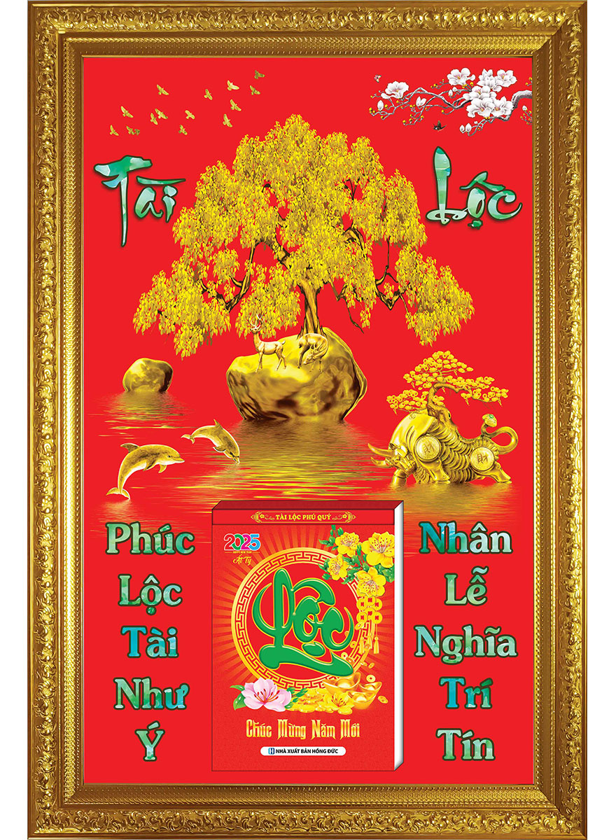 Lịch Gỗ Cao Cấp 2026 Khung Đơn Vàng (48 x 73 cm) - Tài Lộc