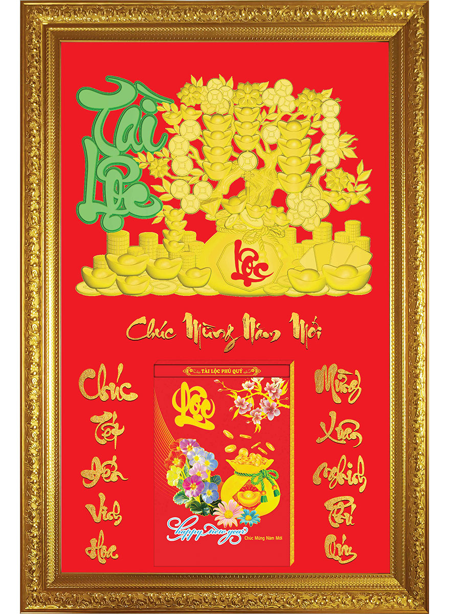 4 Mẫu Lịch Gỗ Chữ Lớn Cao Cấp 2026 Khung Đơn Vàng Dán Chữ Nổi (48 x 73 cm) - Chúc Mừng Năm Mới 