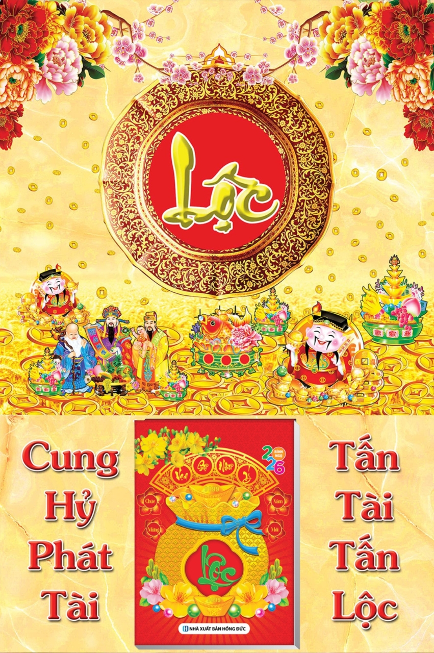6 Mẫu Chữ Lộc - Lịch Treo Tường Laminate Tráng Gương 2026 (40 x 60 cm)
