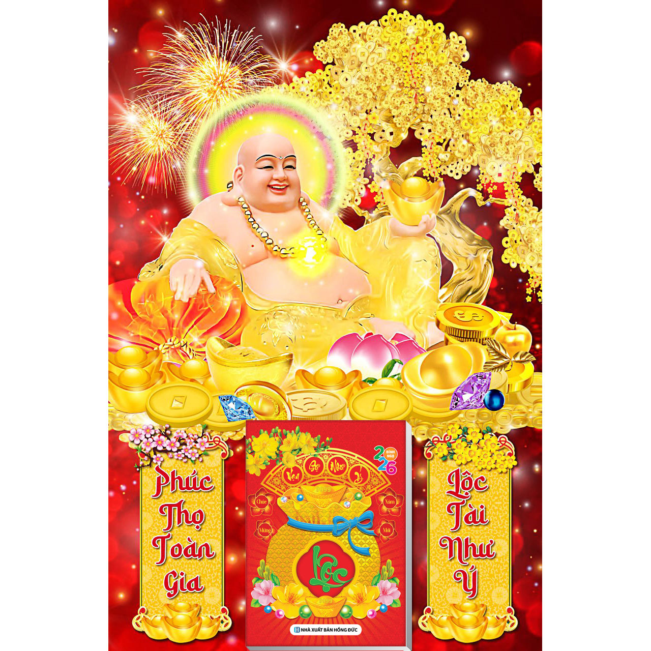 3 Mẫu Phật Di Lặc - Lịch Treo Tường Laminate Tráng Gương 2026 (40x60 cm)