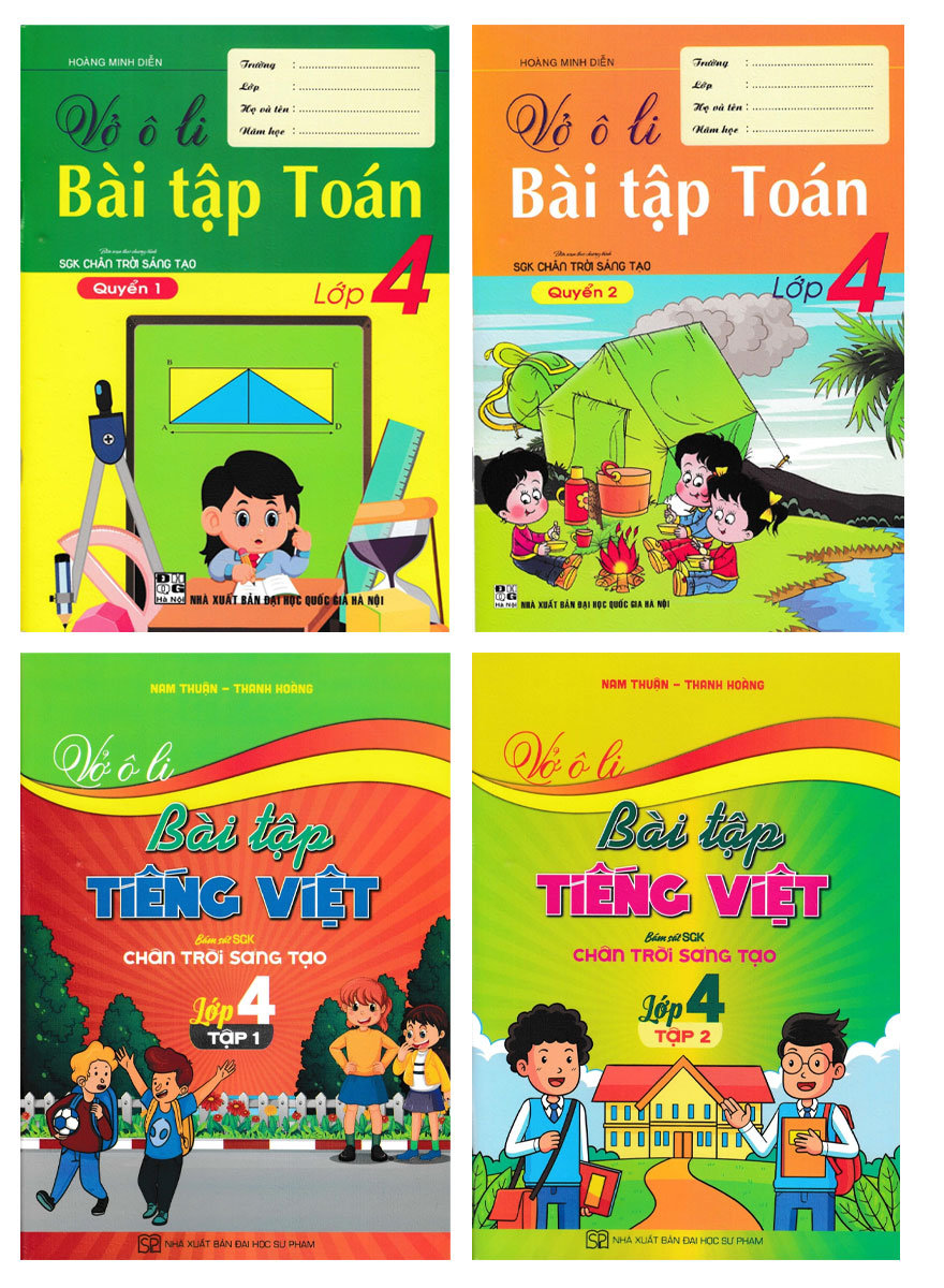 Combo Vở Ô Li Bài Tập Toán + Tiếng Việt Lớp 4 (Bám Sát SGK Chân Trời Sáng Tạo) (Bộ 4 Cuốn)