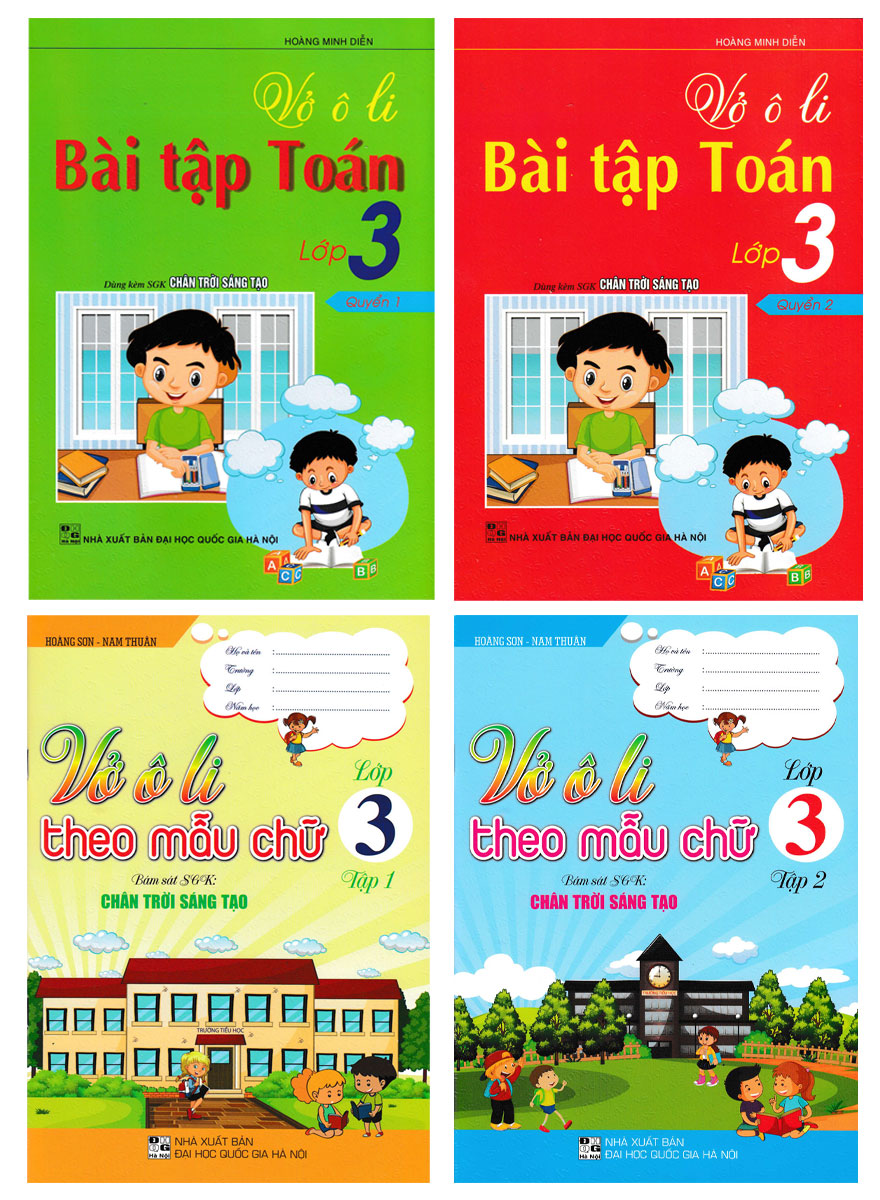 Combo Vở Ô Li Bài Tập Toán Lớp 3 + Vở Ô Li Theo Mẫu Chữ Lớp 3 (Bám Sát SGK Chân Trời Sáng Tạo) (Bộ 4 Cuốn)