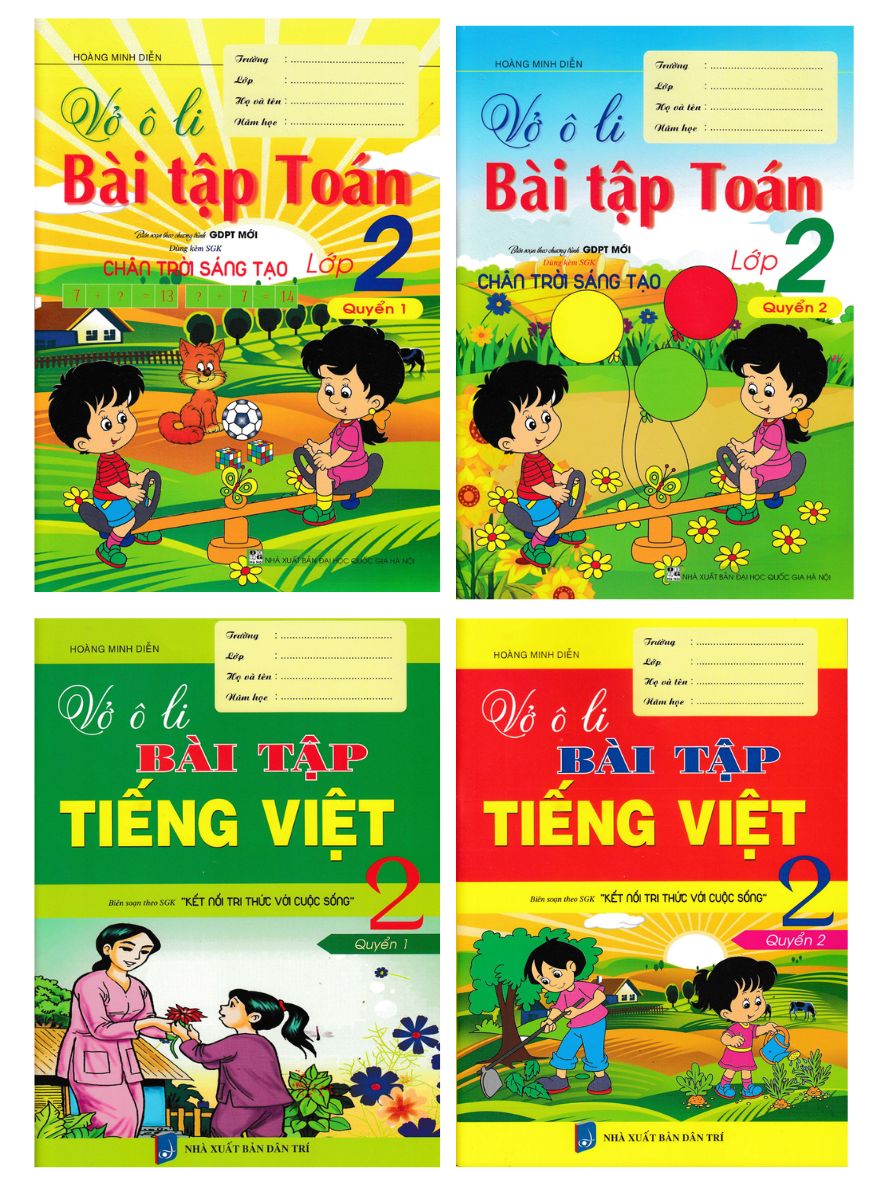 Combo Vở Ô Li Bài Tập Toán Lớp 2 + Vở Ô Li Theo Mẫu Chữ Lớp 2 (Bám Sát Sgk Chân Trời Sáng Tạo) (Bộ 4 Cuốn) 