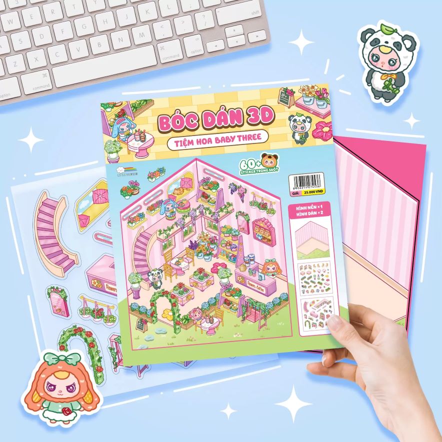 Bóc Dán 3D Tiệm Hoa Baby Three (Đồ Chơi Bóc Dán 60+ Sticker Cho Bé)