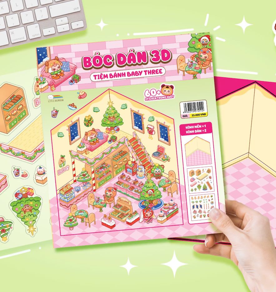 Bóc Dán 3D Tiệm Bánh Baby Three (Đồ Chơi Bóc Dán 60+ Sticker Cho Bé)