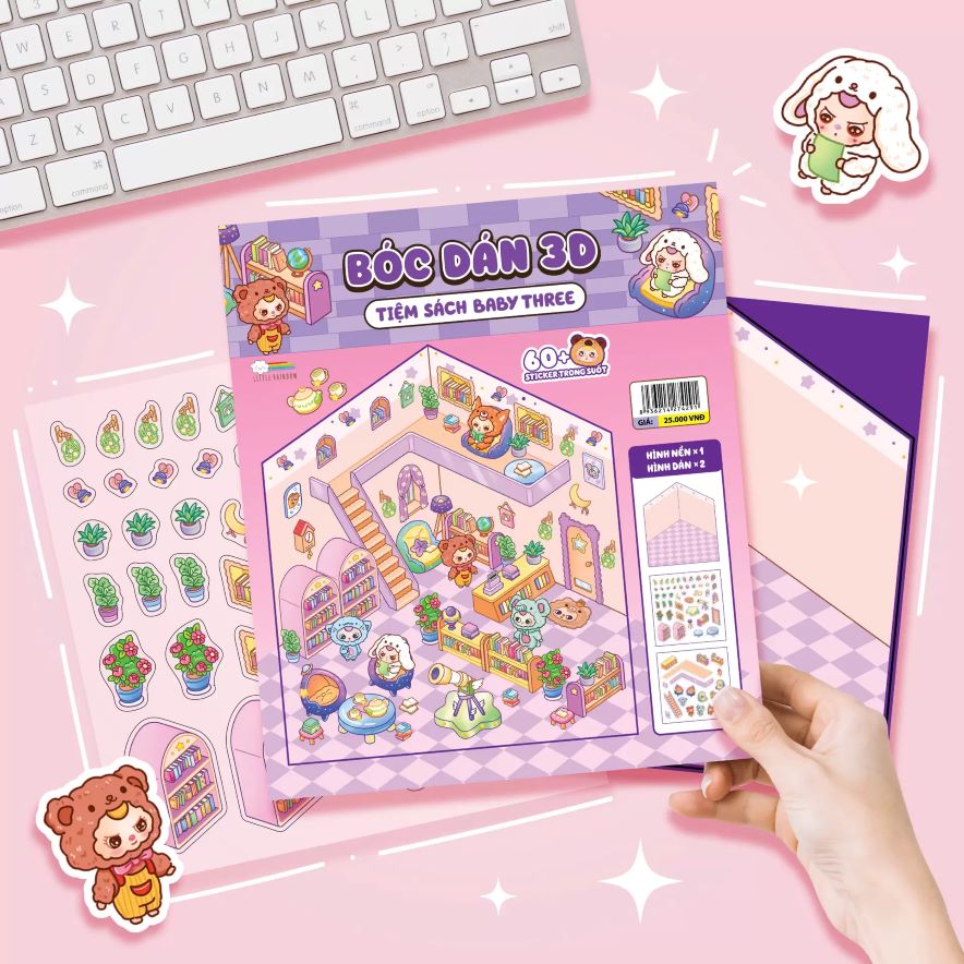 Bóc Dán 3D - Tiệm Sách Baby Three (Đồ Chơi Bóc Dán 60+ Sticker Cho Bé)
