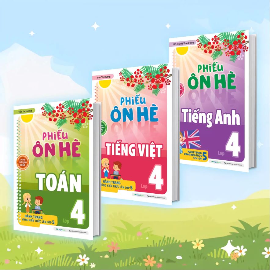 Combo Phiếu Ôn Hè Toán - Tiếng Việt - Tiếng Anh Lớp 4 - Hành Trang Vững Kiến Thức Lên Lớp 5 (Bộ 3 Cuốn)