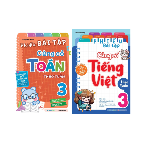 Combo Phiếu Bài Tập Củng Cố Toán + Tiếng Việt Theo Tuần Lớp 3 (Bộ 2 Cuốn)